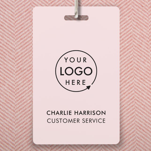 Badge Logo d'identification commerciale | Pink Employee  (Feminine blush pink company branded staff ID badges for business events & employee identification.)