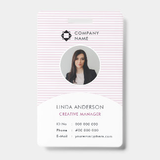 Badge Logo Entreprise Rose Blanc Id Photo Employé Rayé