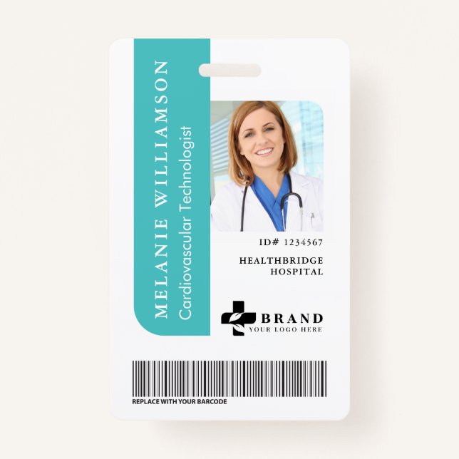 Badge Logo et ID photo de l'employé Médicale Turquoise (Devant)