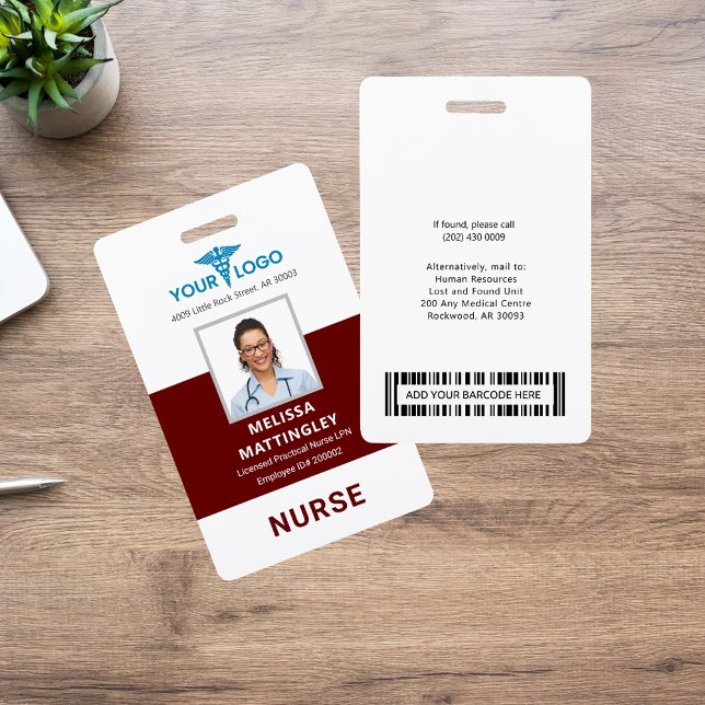 Badge Logo et photo de l'employé de l'hôpital (Personalized Hospital Employee Logo and Photo ID Badge)