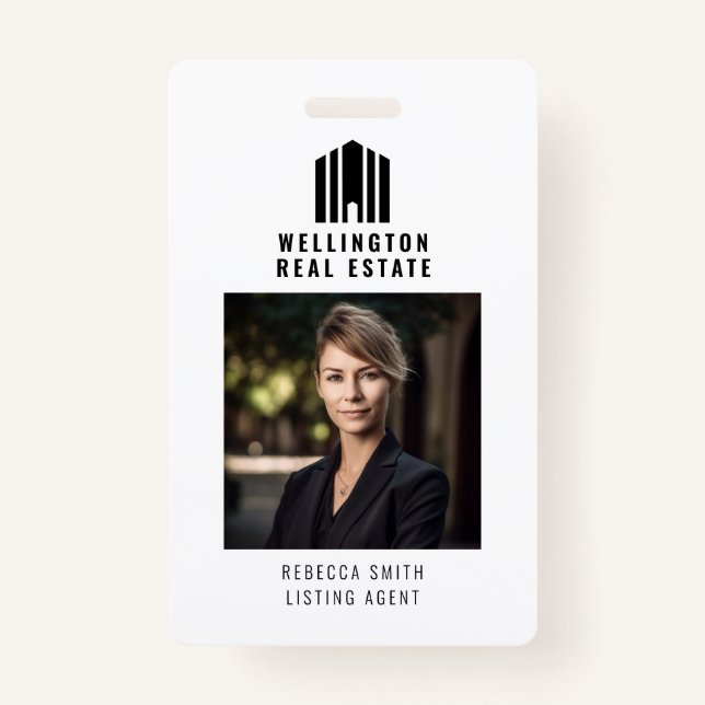 Badge Logo Immobilier Noir Blanc Liste Agent Realtor (Devant)