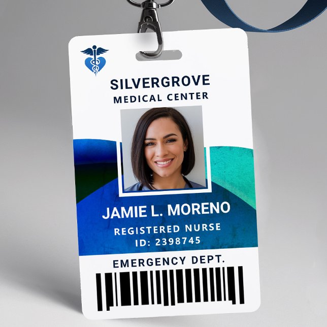 Badge Logo Médicale Clinique Hôpital Photo moderne ID in (nurse id badge custom hospital clinic medical center office clinic blue teal navy logo photo)