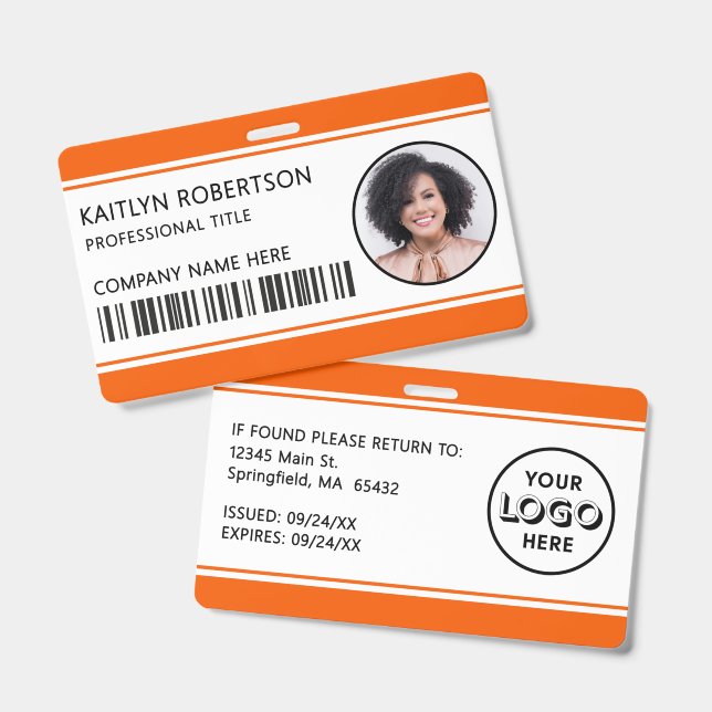 Badge Logo Moderne Code-Barres Orange Carte d'Identité E (Avant & arrière)