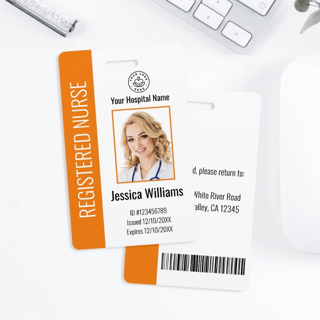 Badge Logo moderne Modèle Employé Nom photo Infirmière I (Créateur téléchargé)
