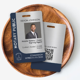 Badge Logo Notaire Professionnel Bleu Argent Photo Code