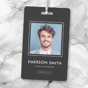 Badge Logo personnalisé et photo gris foncé nom de l'emp