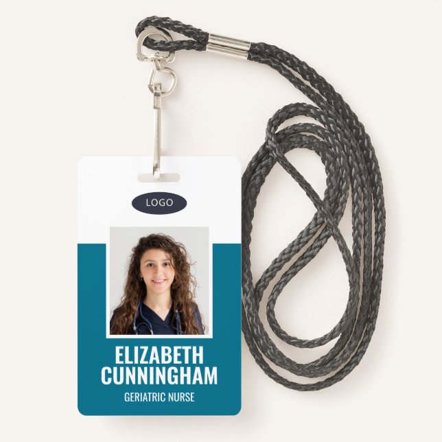 Badge Logo personnalisé Infirmière Nom du médecin Code à (Devant avec lanière)