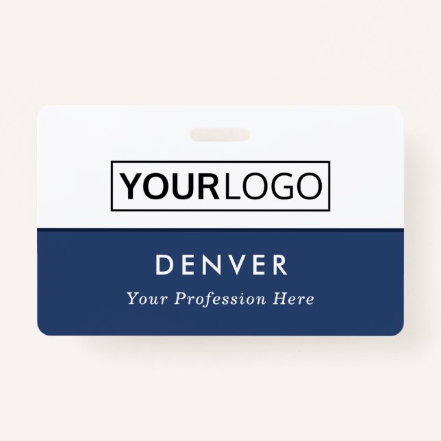 Badge Logo personnalisé Nom de l'employé Titre bleu blan (Devant)