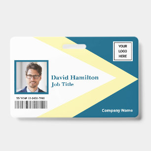 Badge Logo Photo Code-Barres Bleu Blanc Jaune Géométriqu