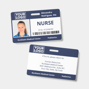 Badge Logo photo de l'employé Code à barres Navy Blue