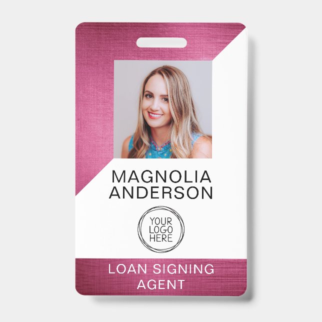 Badge Logo photo de l'employé en métal brossé Code à bar (Avant)