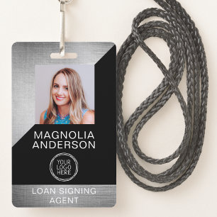 Badge Logo photo de l'employé en métal brossé Code à bar