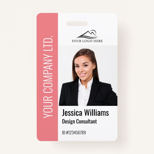 Badge Logo photo de l'employé Modèle moderne Nom rose (Devant)