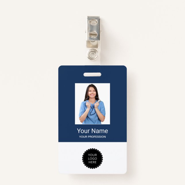 Badge Logo photo de l'employé personnalisé Nom du bureau (Devant avec clip)