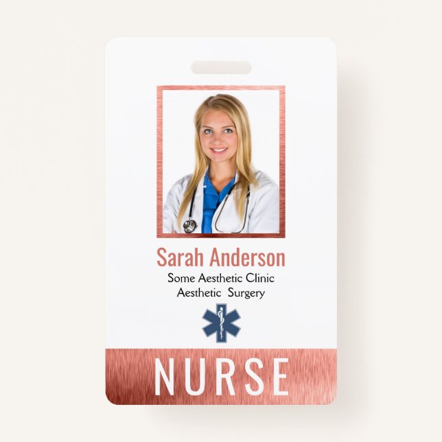 Badge Logo photo de l'infirmière Code à barres Rose Gold (Devant)