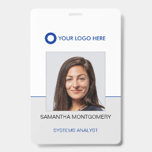 Badge Logo Photo d'employé Nom Code-barres Bleu Gris ID