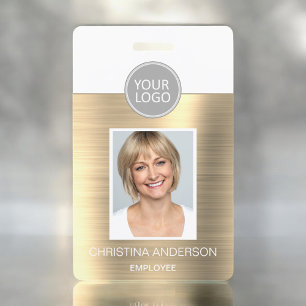 Badge Logo Photo Entreprise Nom Employé Métal Doré