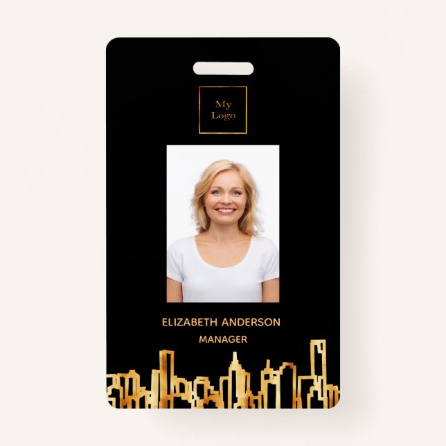 Badge Logo photo noir or ville skyline immobilier (Devant)