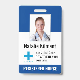 Badge Logo Photo Nom Employé de l'Hôpital Bleu Noir Blan