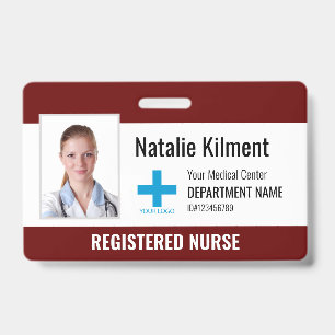 Badge Logo Photo Nom Employé de l'Hôpital Foncé Rouge No