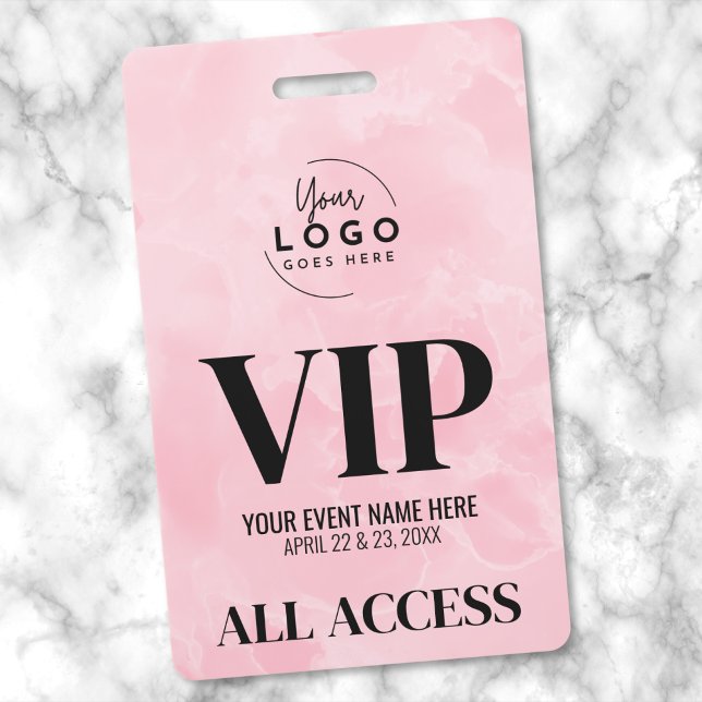 Badge Logo Pink All Access Pass Événement VIP (Girly Pink Event Your Logo All Access VIP Badge)