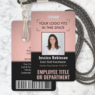 Badge Logo QR Code Barres Code Photo de l'Employé Rose D