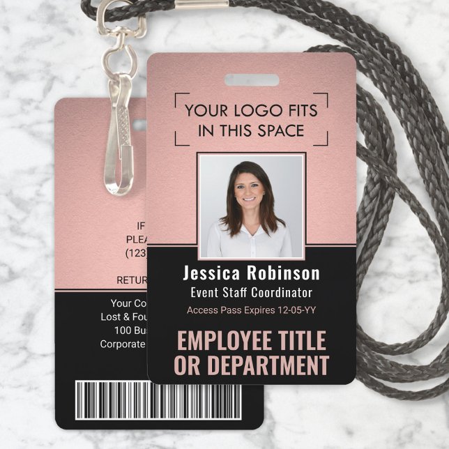 Badge Logo QR Code Barres Code Photo de l'Employé Rose D (Créateur téléchargé)