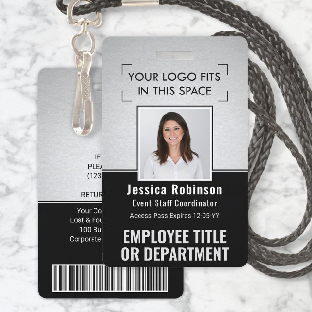 Badge Logo QR Code Barres Code Photo ID Employé Argent N (Créateur téléchargé)