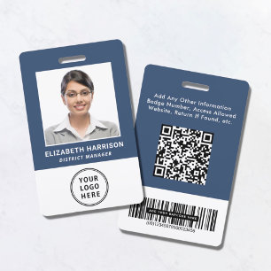 Badge Logo QR Codes de barres Photo de l'employé Bleu