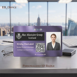 Badge Logo Rectangle Personnalisé Photo ID Métallic Viol