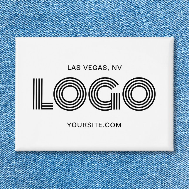Badge Logo rectangulaire moderne blanc (Black and White Modern Rectangular Logo Button)