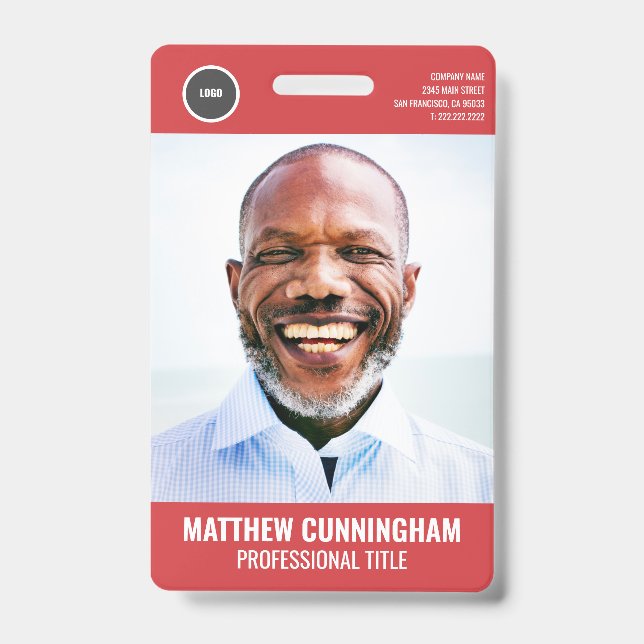 Badge Logo Rond Simple  Photo Nom de l'employé Code-barr (Avant)