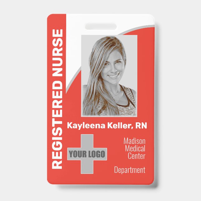 Badge Logo Rouge clair simple Code à barres Infirmière i (Face)
