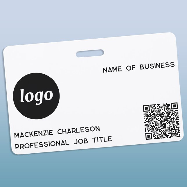 Badge Logo simple Code QR Nom professionnel (Simple logo QR code with custom text business promotional branding name tag)