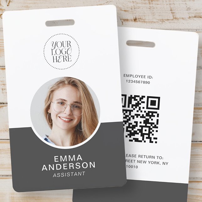 Badge Logo simple moderne Nom photo Code QR Code Employé (Créateur téléchargé)