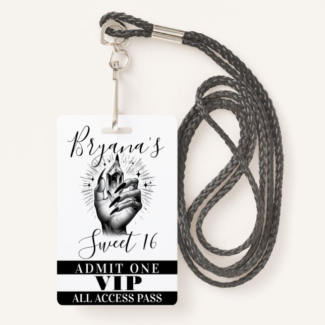 Badge Longue Black Nails Crystal Anniversaire VIP Access (Devant avec lanière)