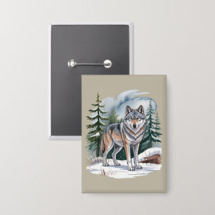 Badge Loup d'hiver rétro aquarelle 90's nature sauvage