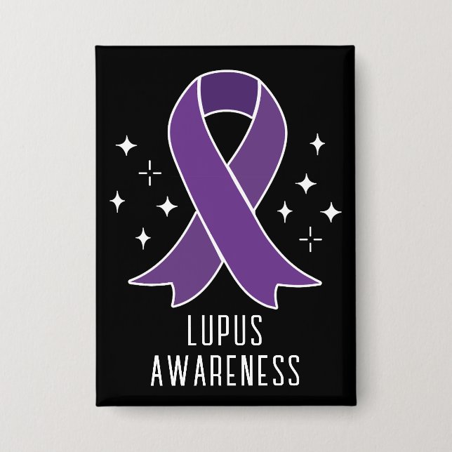 Badge Lupus Sensibilisation Ribbon violet Texte personna (Recto)