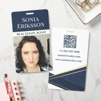 Badge Luxury Realtor Business Card Navy Gold