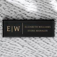 Badge Magnet Black Gold Monogram Employee Name Tag
