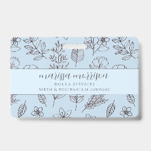 Badge Main Whimsical tiré floral Script bleu Doula