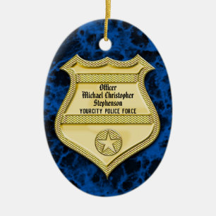 Badge Marble Police Graduation/Retirement Party Ceramic Ornament