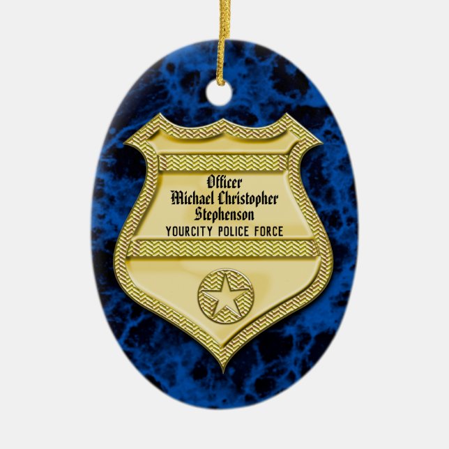 Badge Marble Police Graduation/Retirement Party Ceramic Ornament (Front)