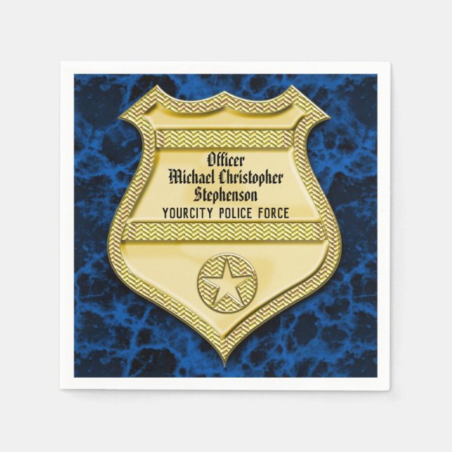 Badge Marble Police Graduation/Retirement Party Napkin (Front)