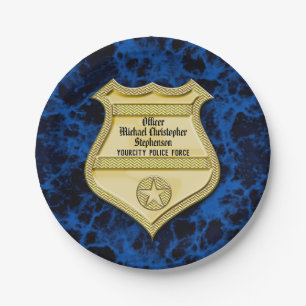 Badge Marble Police Graduation/Retirement Party Paper Plate