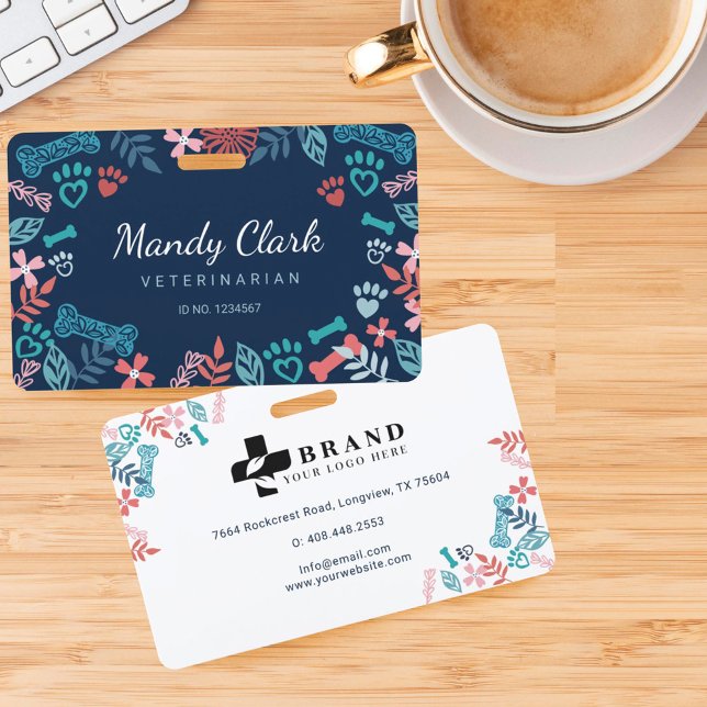 Badge Marine Blue Floral & Foliage Animaux Empreintes de (Créateur téléchargé)