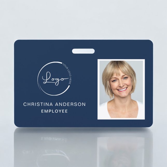 Badge Marine Blue Nom de l'employé Logo Photo Travail d' (Créateur téléchargé)