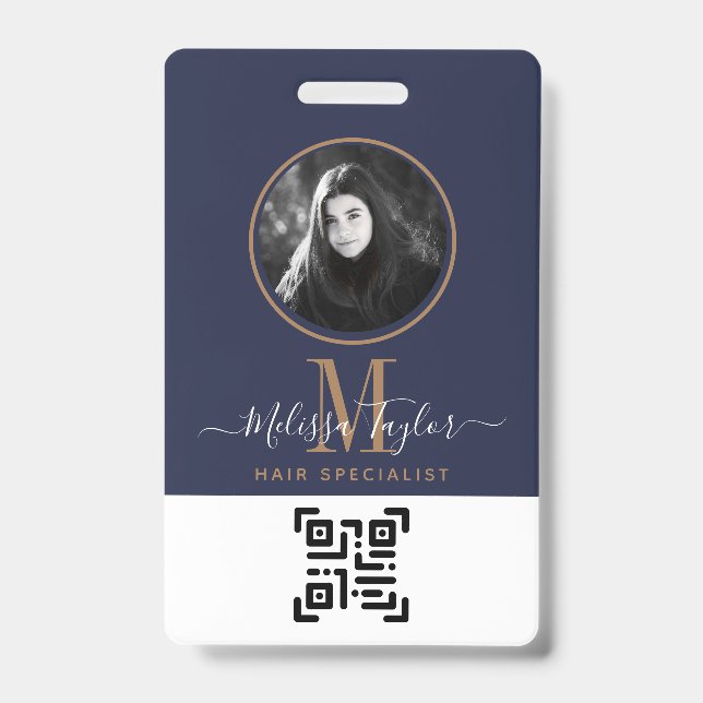 Badge Marine professionnelle moderne Blue Gold Signature (Front)