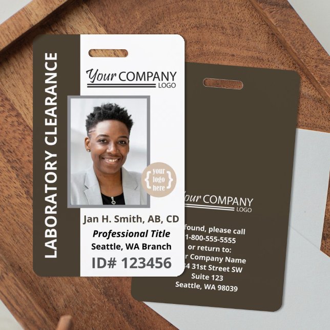 Badge Marron foncé, Photo d'identité de l'employé à l'en (dark brown company badge, photo and logo employee identification entry badge, grayish brown, taupe)
