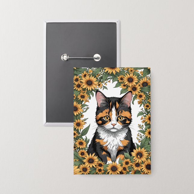 Badge Maryland Calico Cat And Black Eyed Susan Flowers (Recto/Verso)
